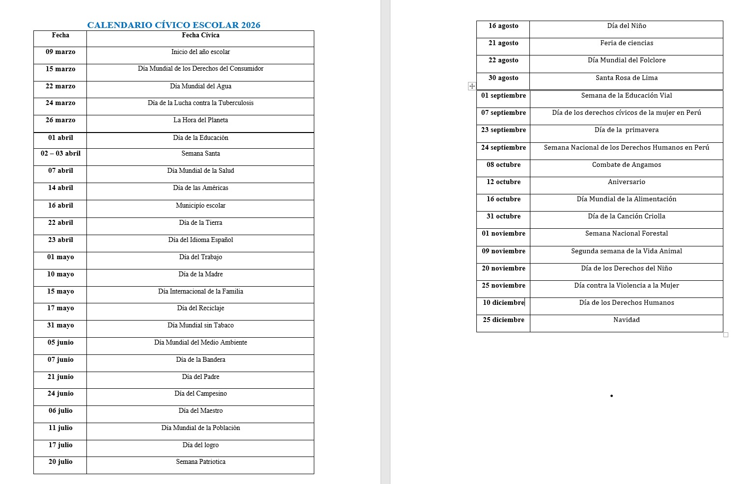 Calendario civico escolar