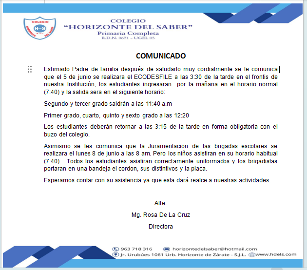 Comunicado ecodesfiles - Juramentacion de brigadas